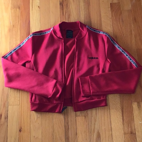 Adidas Red Cropped Track Jacket - Picture 1 of 2